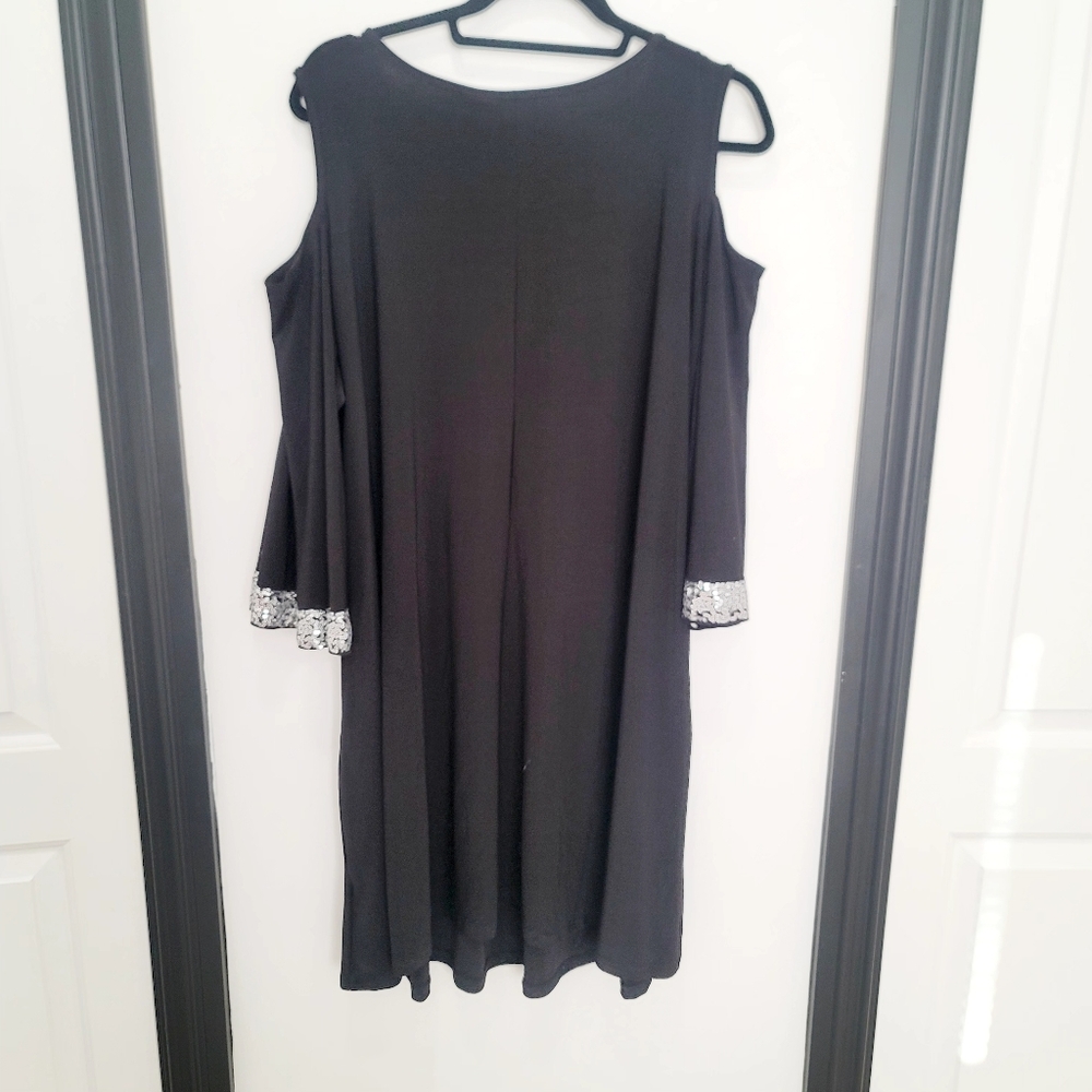 NWT Nina Leonard 2X Black Sequin Cold Shoulder Dress Cocktail Party Glam Evening - Picture 5 of 17